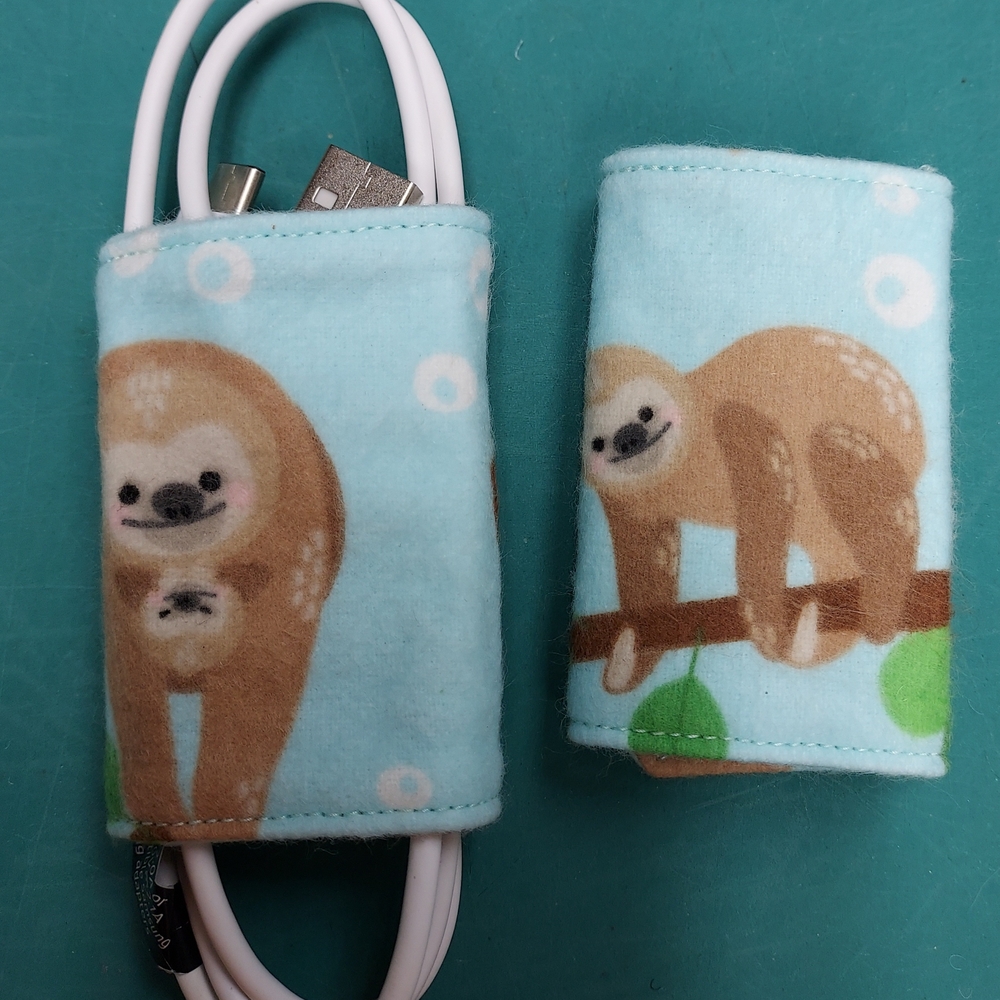 Adorable Sloth Cable Organizer for Kids - Blue and Brown PAIR